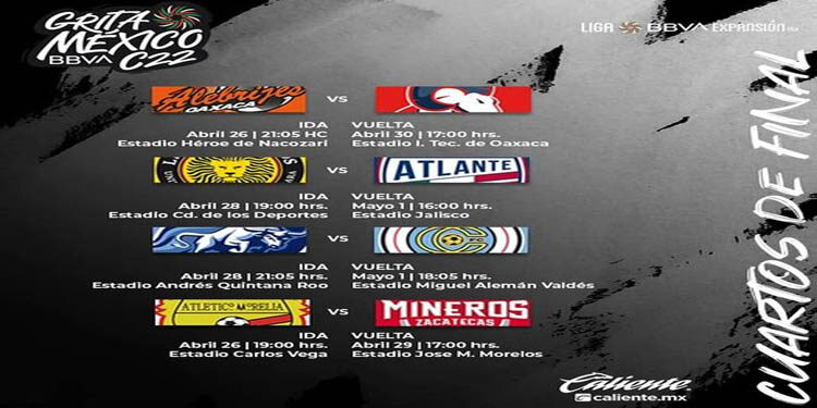 Definidos los horarios de los Cuartos de Final en la Liga Expansión MX